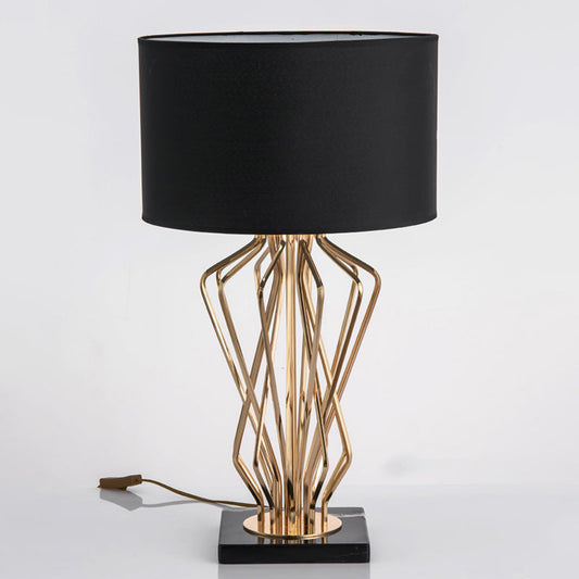 Gold Finish Hourglass Metal Table Lamp – Drum Fabric Shade | E26/E27 Base | Budget Lighting