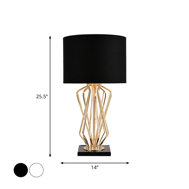 Gold Finish Hourglass Metal Table Lamp – Drum Fabric Shade | E26/E27 Base | Budget Lighting