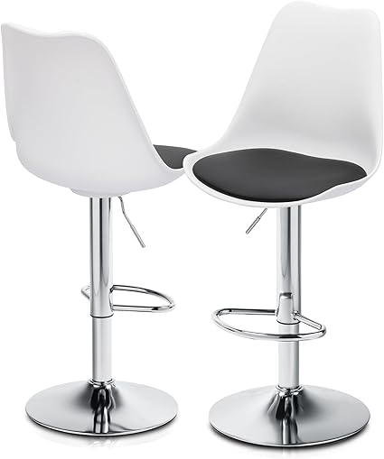 MoNiBloom Modern White Bar Stools – Adjustable, Swivel High-Back Design with Black PU Cushion (Set of 2) | Budget Lighting
