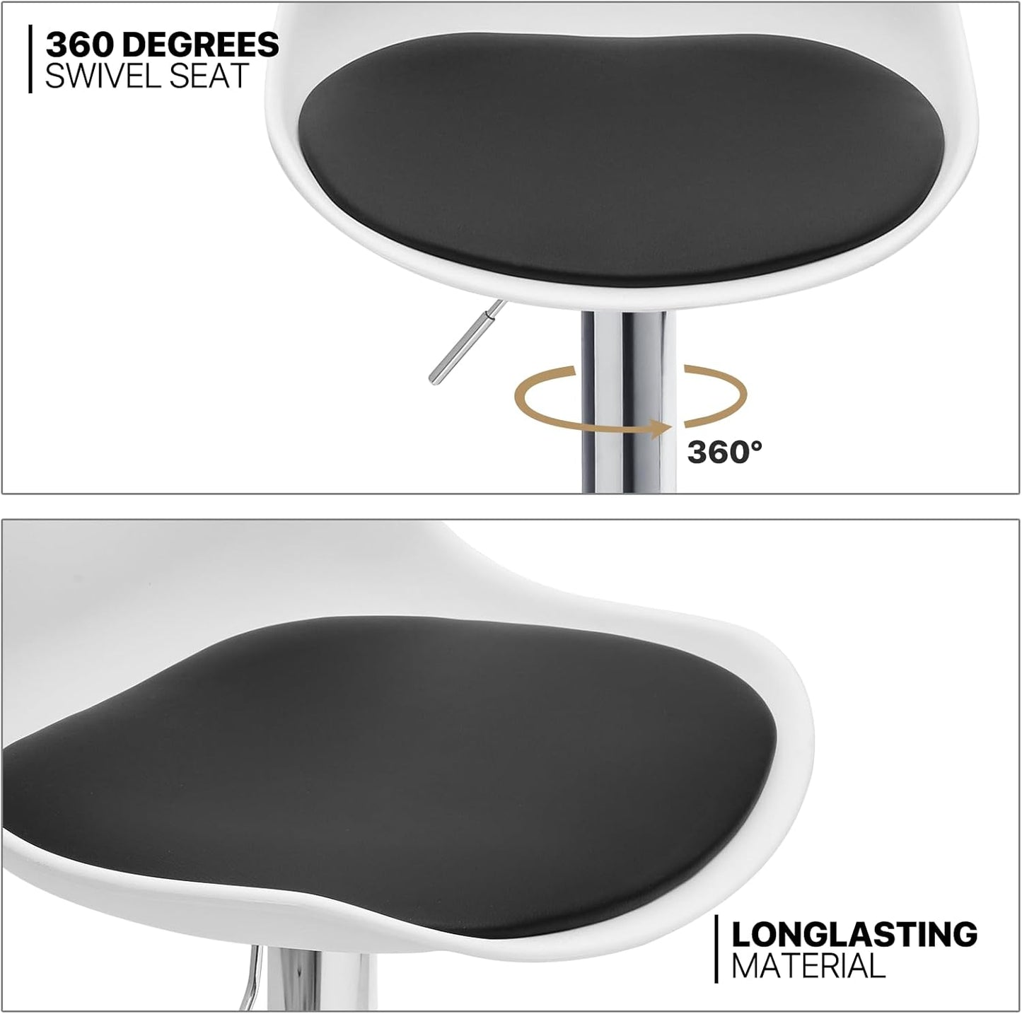 MoNiBloom Modern White Bar Stools – Adjustable, Swivel High-Back Design with Black PU Cushion (Set of 2) | Budget Lighting