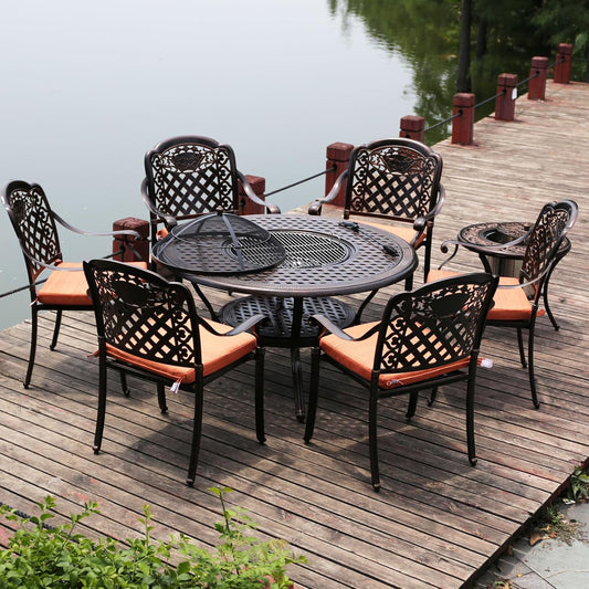 Island Gale Outdoor Cast Aluminum BBQ Dining Set – 4 Chairs + Ice Bucket Table, Antique Bronze | Budget Lighting