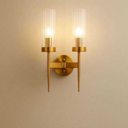 Modern Double Head Candlestick Wall Lamp – Dual E27 Filament | Antique Brass Finish | Budget Lighting