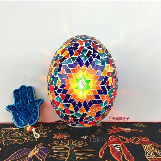 Handcrafted Turkish Mosaic Egg Lamp – Vintage Art Deco Bedside Light | Romantic Glass Table Lamp | Budget Lighting