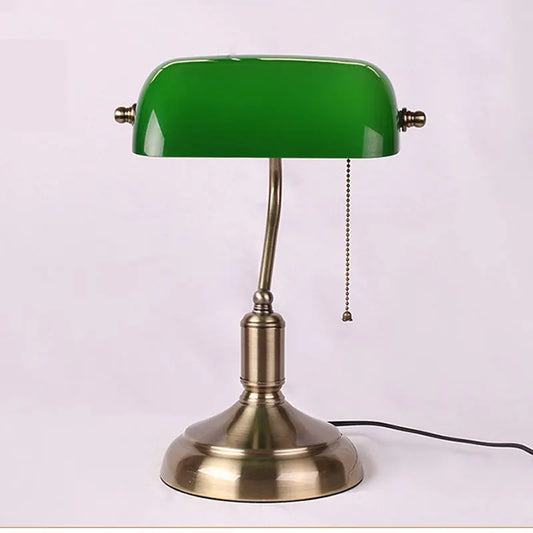 Retro European Glass Bank Table Lamp – Antique Bronze Finish | E27 Bulb | Budget Lighting