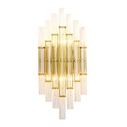 Lighting Crystal Wall Light – Gold Art Deco Wall Sconce with Clear Crystal Rods | E12 Base | Budget Lighting