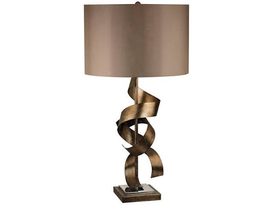 Elegant Sculptural Gold Table Lamp – 29″ Taupe Drum Shade | Budget Lighting
