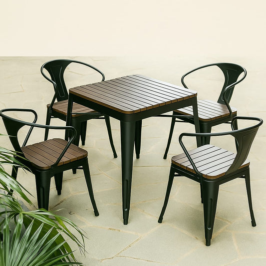 Tolix Outdoor Café Set – 4 Seater with Hairpin Leg Table & Powder Coated Chairs | Budget Lighting