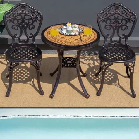 Costway 3PCS Cast Aluminum Patio Bistro Set – Weatherproof Round Table & Chairs | Outdoor Garden Furniture | Budget Lighting