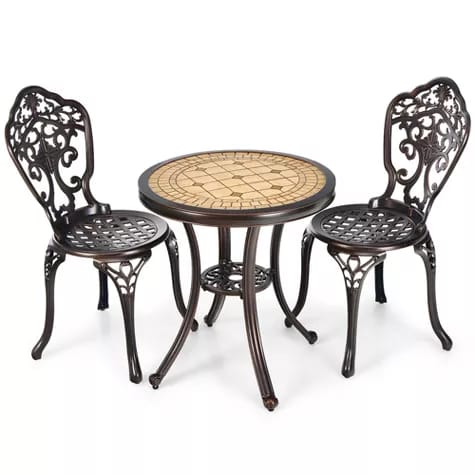 Costway 3PCS Cast Aluminum Patio Bistro Set – Weatherproof Round Table & Chairs | Outdoor Garden Furniture | Budget Lighting