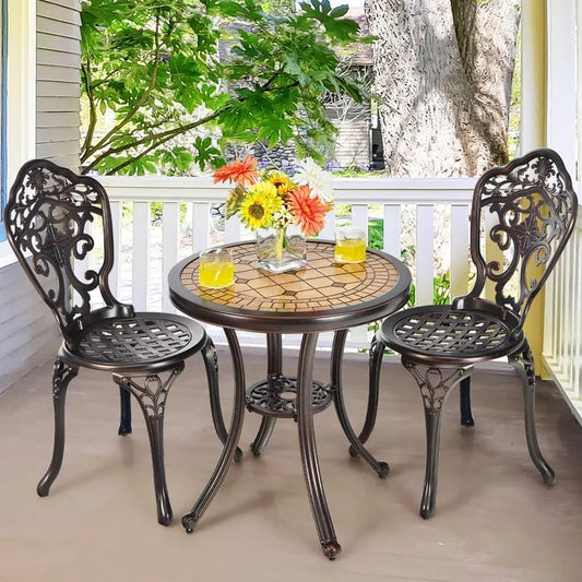 Costway 3PCS Cast Aluminum Patio Bistro Set – Weatherproof Round Table & Chairs | Outdoor Garden Furniture | Budget Lighting