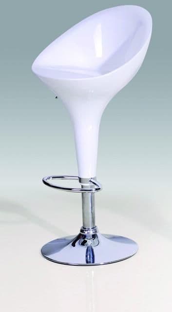 Giovanelli White Swivel Bar Stools – Gloss Seat, Adjustable Chrome Base (Set of 2) | Budget Lighting