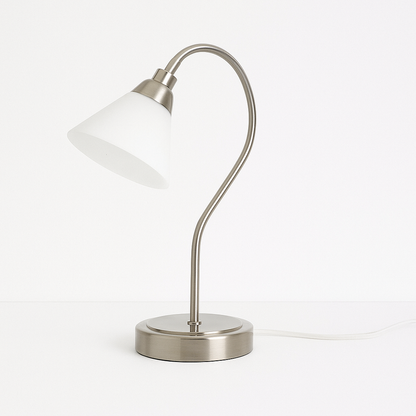 Modern Curved Glass Desk Lamp – LED Corded Table Light, 19″ Warm White