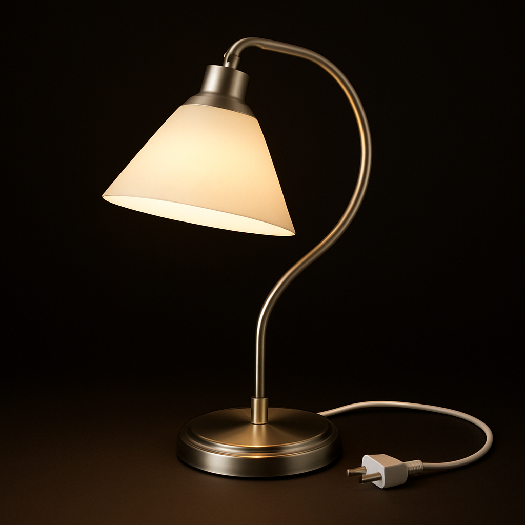 Modern Curved Glass Desk Lamp – LED Corded Table Light, 19″ Warm White