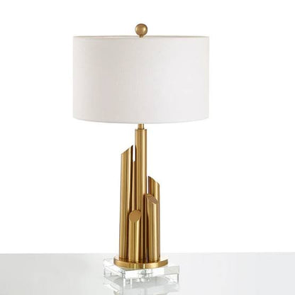 Modern Minimalist Table Lamp Pair – Brushed Gold Base with Black/Beige Shades | Budget Lighting