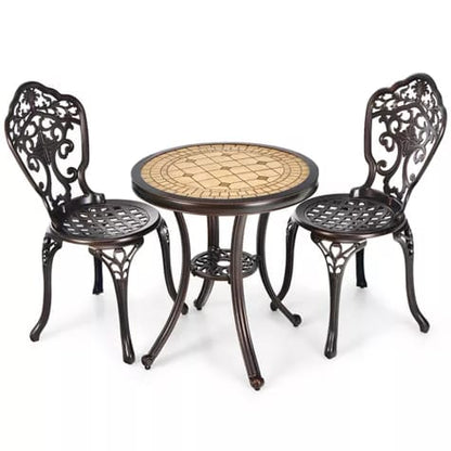 Costway 3PCS Cast Aluminum Patio Bistro Set – Weatherproof Round Table & Chairs | Outdoor Garden Furniture | Budget Lighting