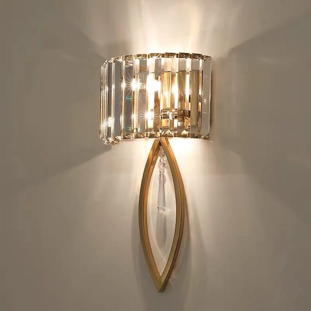 LED Wall Sconce – Gold Crystal Double Bulbs, Warm LED | E12/E14 | Budget Lighting